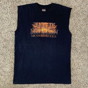 Vintage Harley Davidson Tank Cut Off Mens Large Faded Flames River City